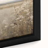 Close-up view of a framed canvas showcasing an abstract minimalist design with soft pastel colors and geometric shapes, ideal for modern home decor.