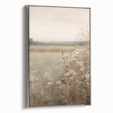 Framed canvas wall art showcasing an abstract minimalist design with a silver frame, viewed from the side, perfect for modern home decor.