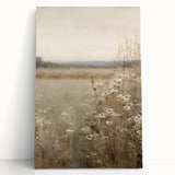 Abstract minimalist wall art featuring soft pastel colors and geometric shapes on a stretched canvas, elegantly leaning against a neutral wall, ideal for modern decor.