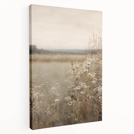 Stretched canvas art piece showcasing an abstract minimalist design with soft pastel colors and geometric shapes, ideal for modern home decor.