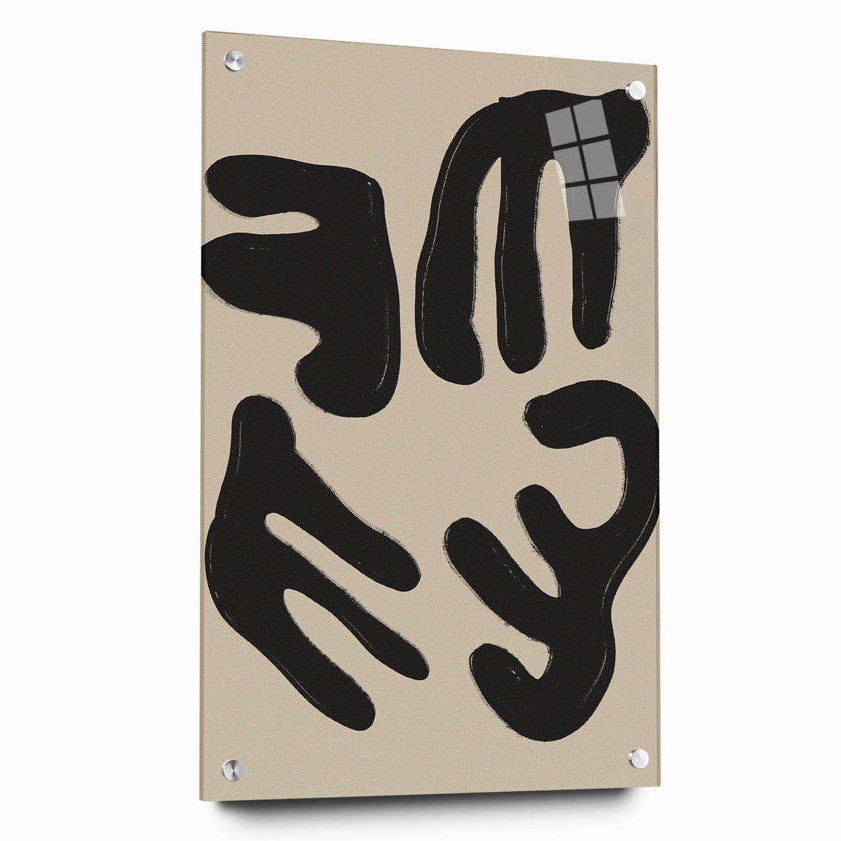 Abstract minimalist wall art design in acrylic glass, showcasing a sleek side view with decorative pins, ideal for modern decor.