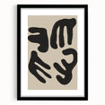 Framed abstract minimalist wall art showcasing a geometric design in muted colors, featuring a sleek black frame and mat, perfect for modern decor.