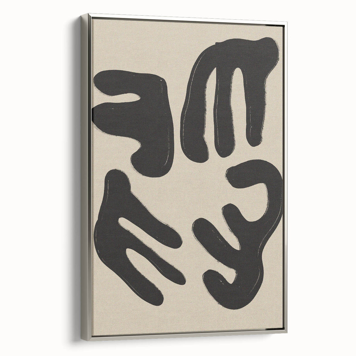 Framed abstract minimalist wall art design featuring soft silver tones and elegant lines, displayed in a contemporary setting for modern decor.
