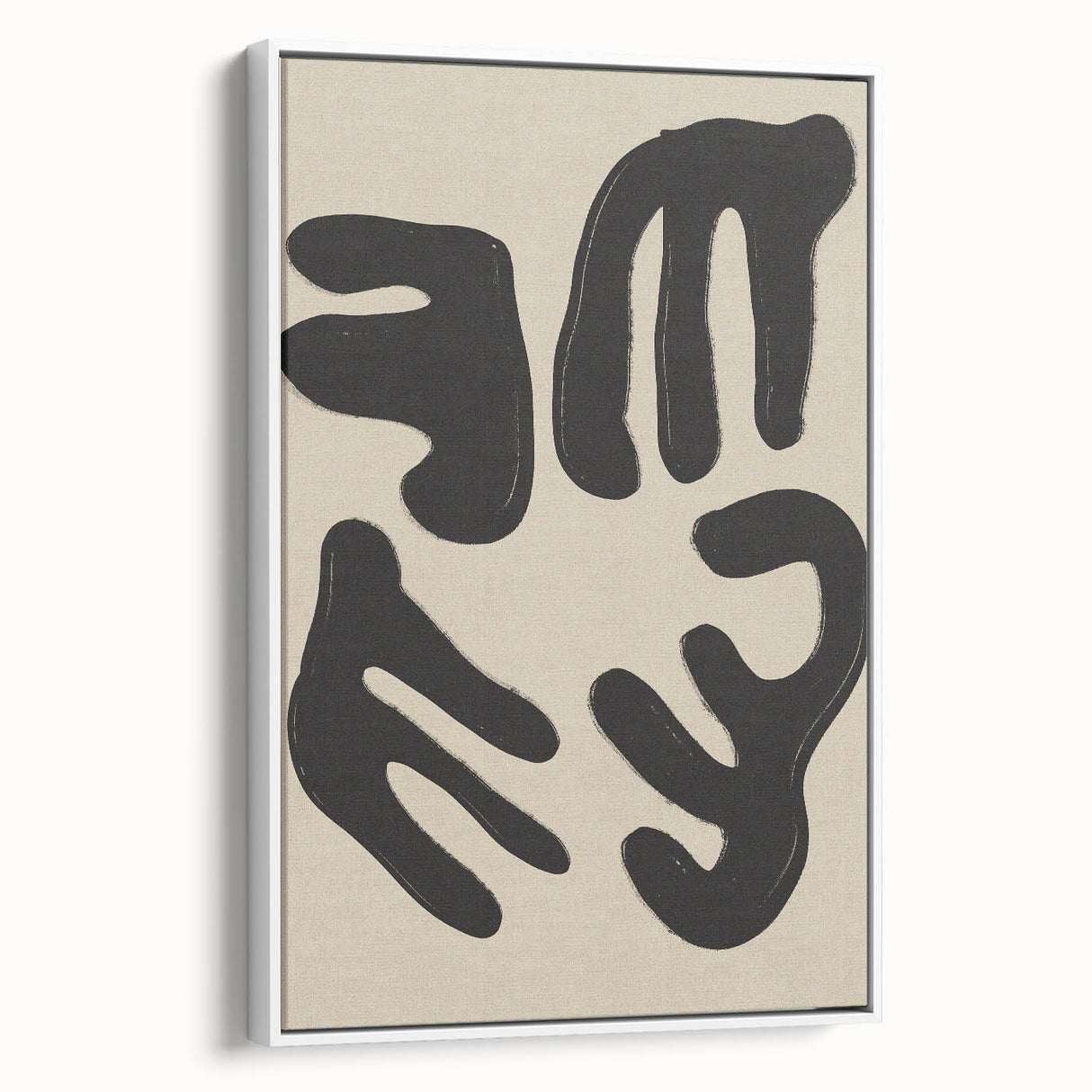 Framed abstract minimalist wall art featuring soft pastel colors and simple geometric shapes, displayed with a side view against a white background.