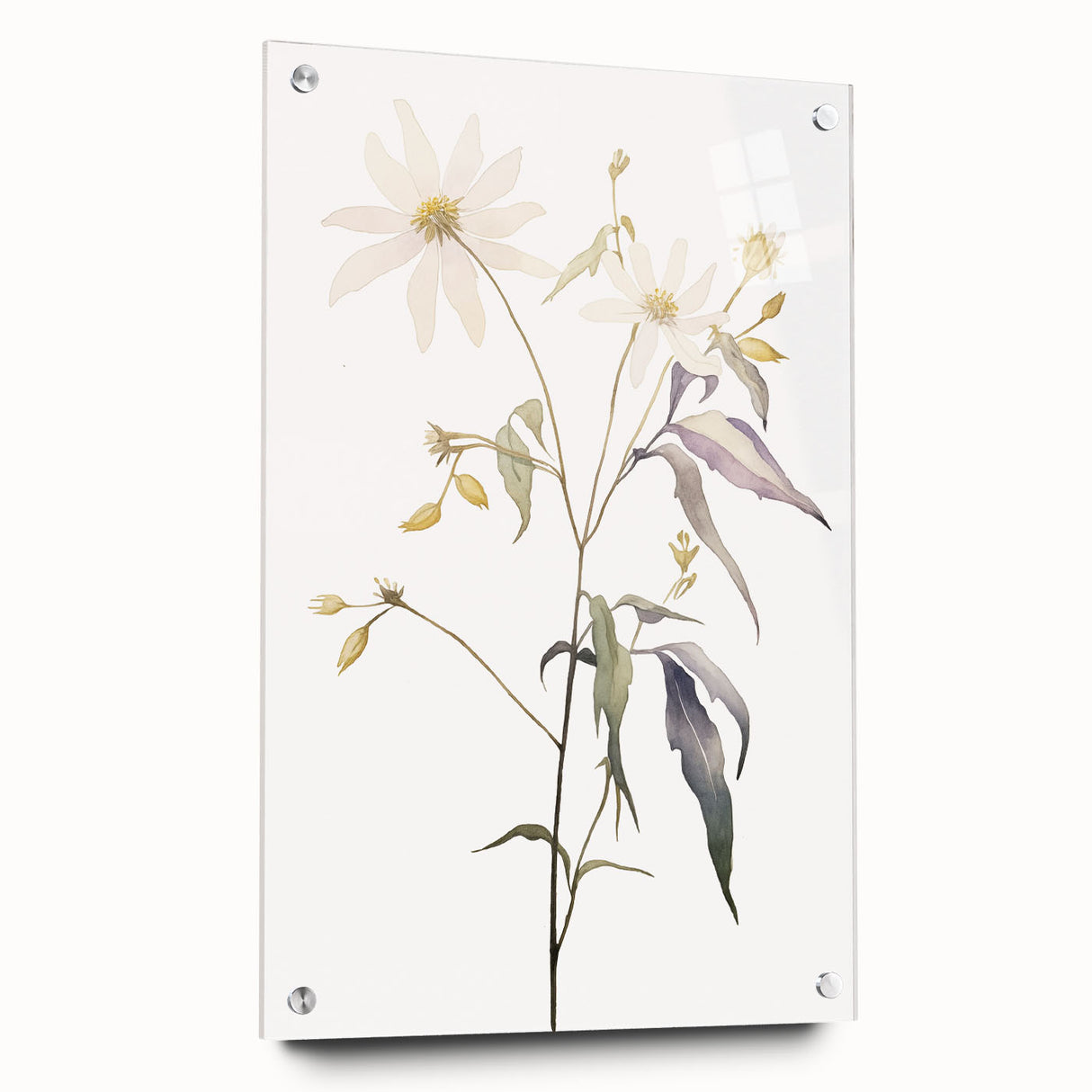 Abstract minimalist wall art collection displayed in a side view, showcasing acrylic and glass materials with decorative pins, perfect for modern home decor.