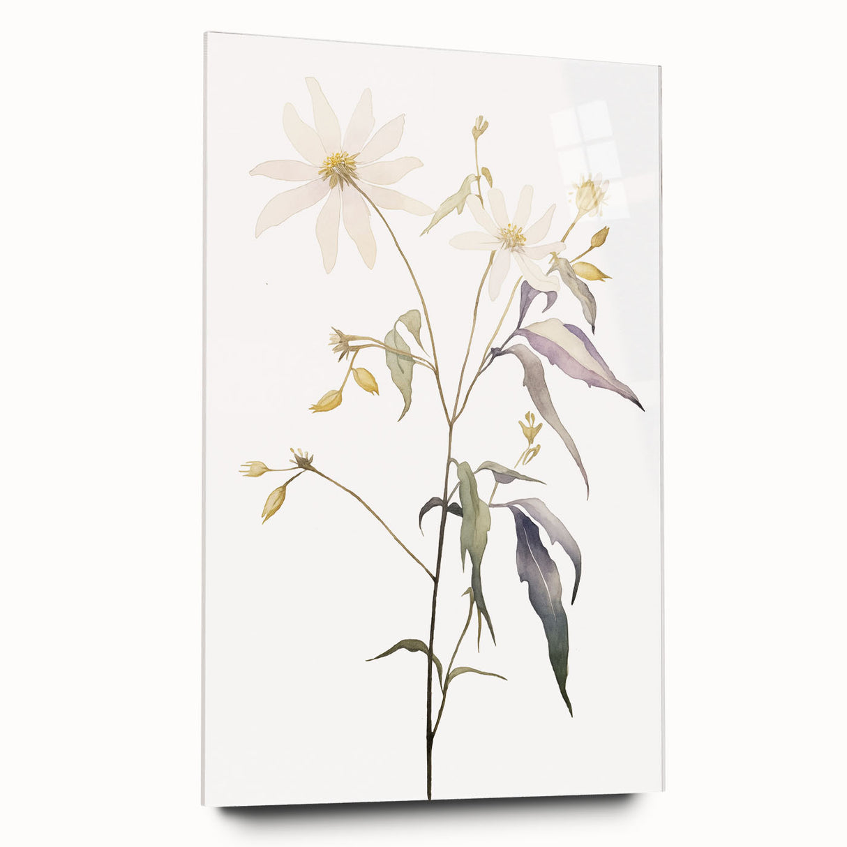 Abstract minimalist wall art collection displayed in a stylish acrylic glass frame, showcasing a modern side view with soft color gradients for a contemporary aesthetic.
