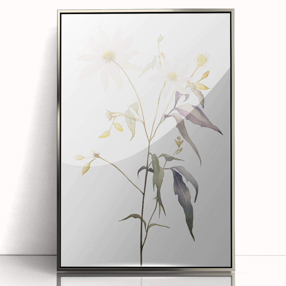 Abstract minimalist wall art design featuring a silver-framed acrylic piece with sleek lines and modern aesthetics, perfect for contemporary home decor.