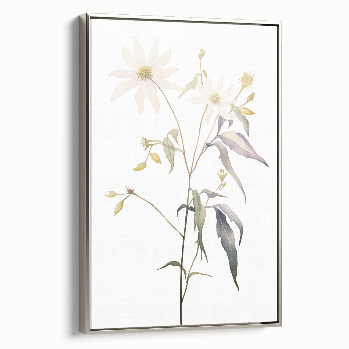 Framed canvas wall art featuring an abstract minimalist design in silver, showcasing clean lines and a modern aesthetic, ideal for contemporary home decor.