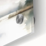 Close-up of an abstract minimalist wall art piece featuring a blend of soft pastel colors and geometric shapes, crafted from high-quality acrylic glass for a modern decor accent.