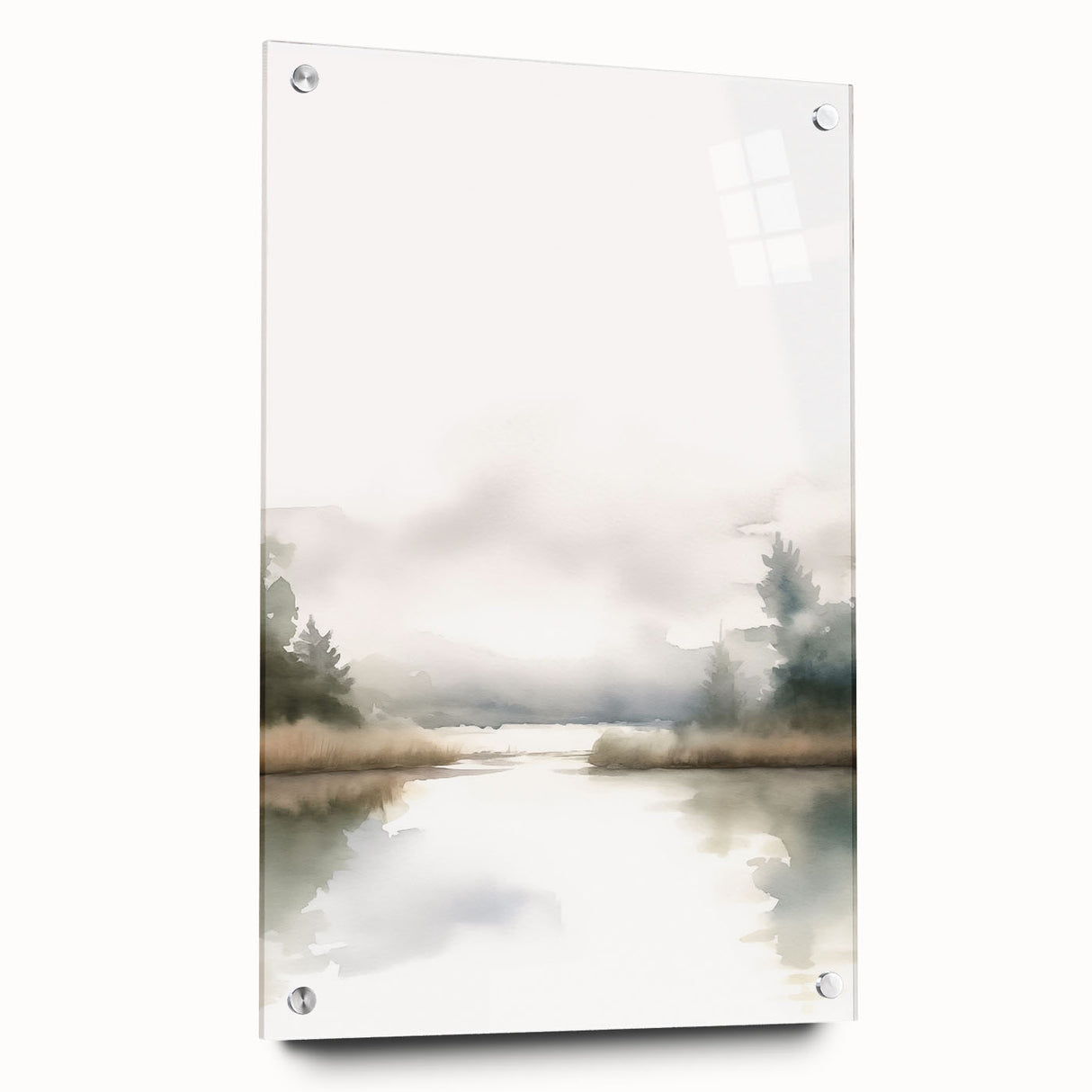 Abstract minimalist wall art design featuring a sleek acrylic glass frame, showcased from a side view with visible mounting pins, ideal for modern decor.