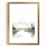 Abstract minimalist wall art design in a stylish gold frame with matting, showcasing a contemporary aesthetic suitable for modern decor. The piece features soft tones and geometric shapes, enhancing any interior space.