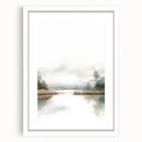 Abstract minimalist wall art design framed in white, showcasing geometric shapes and soft colors, ideal for modern home decor and stylish interiors.