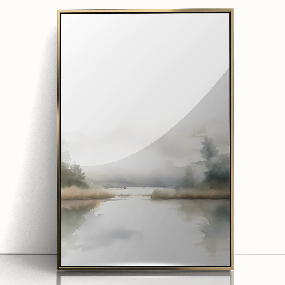 Framed abstract minimalist wall art featuring gold accents and a sleek design, ideal for modern decor. Perfect for enhancing contemporary interior spaces.