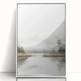 Framed wall art featuring an abstract minimalist design with soft pastel colors and geometric shapes, displayed against a white background, ideal for modern decor.