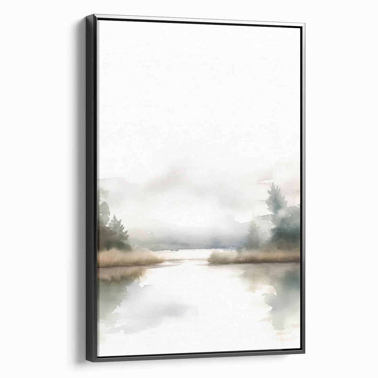 Framed canvas wall art featuring an abstract minimalist design with a sleek black frame, showcasing geometric shapes and a modern aesthetic, ideal for contemporary interiors.