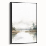 Framed canvas wall art featuring an abstract minimalist design with a sleek black frame, showcasing geometric shapes and a modern aesthetic, ideal for contemporary interiors.