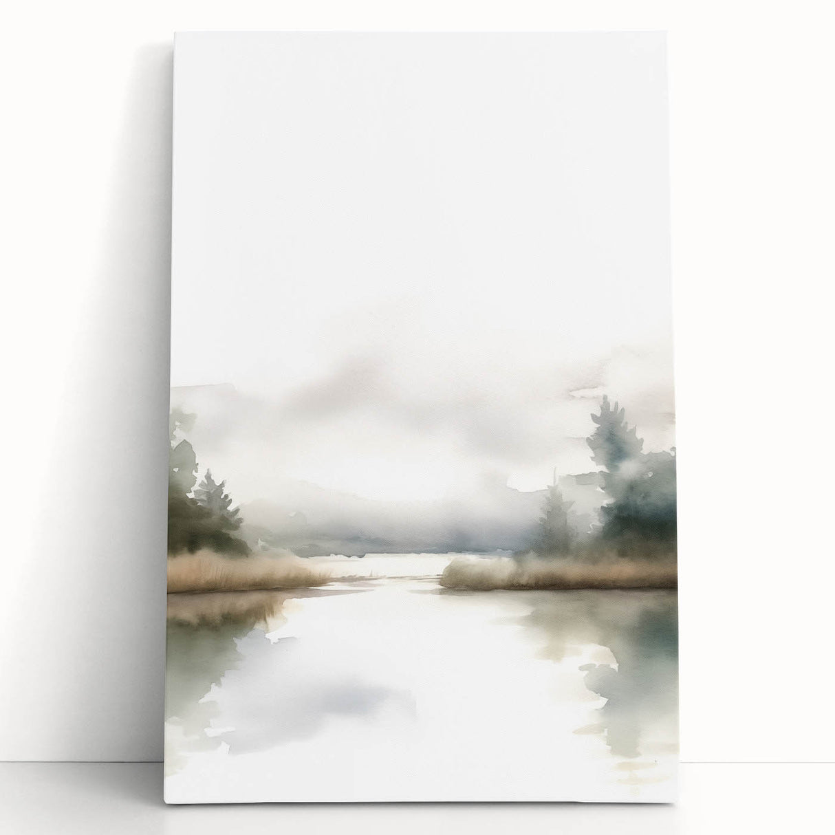 Abstract minimalist wall art design featuring soft pastel colors and geometric shapes, elegantly displayed on a stretched canvas, perfect for modern home decor.