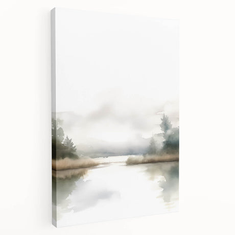 Stretched canvas showcasing an abstract minimalist design in muted tones, highlighting geometric shapes and lines, ideal for modern home decor.