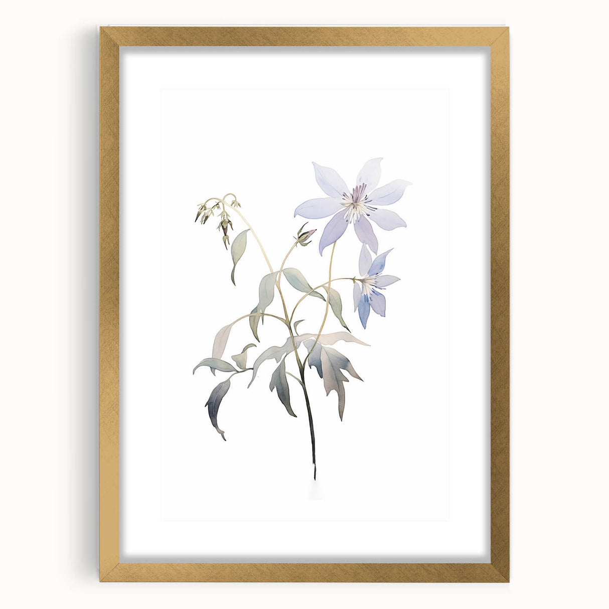 Abstract minimalist wall art design featuring a gold frame with a mat, showcasing an elegant and modern aesthetic ideal for contemporary home decor. The artwork is displayed in a front view, emphasizing its sleek lines and sophisticated color palette.
