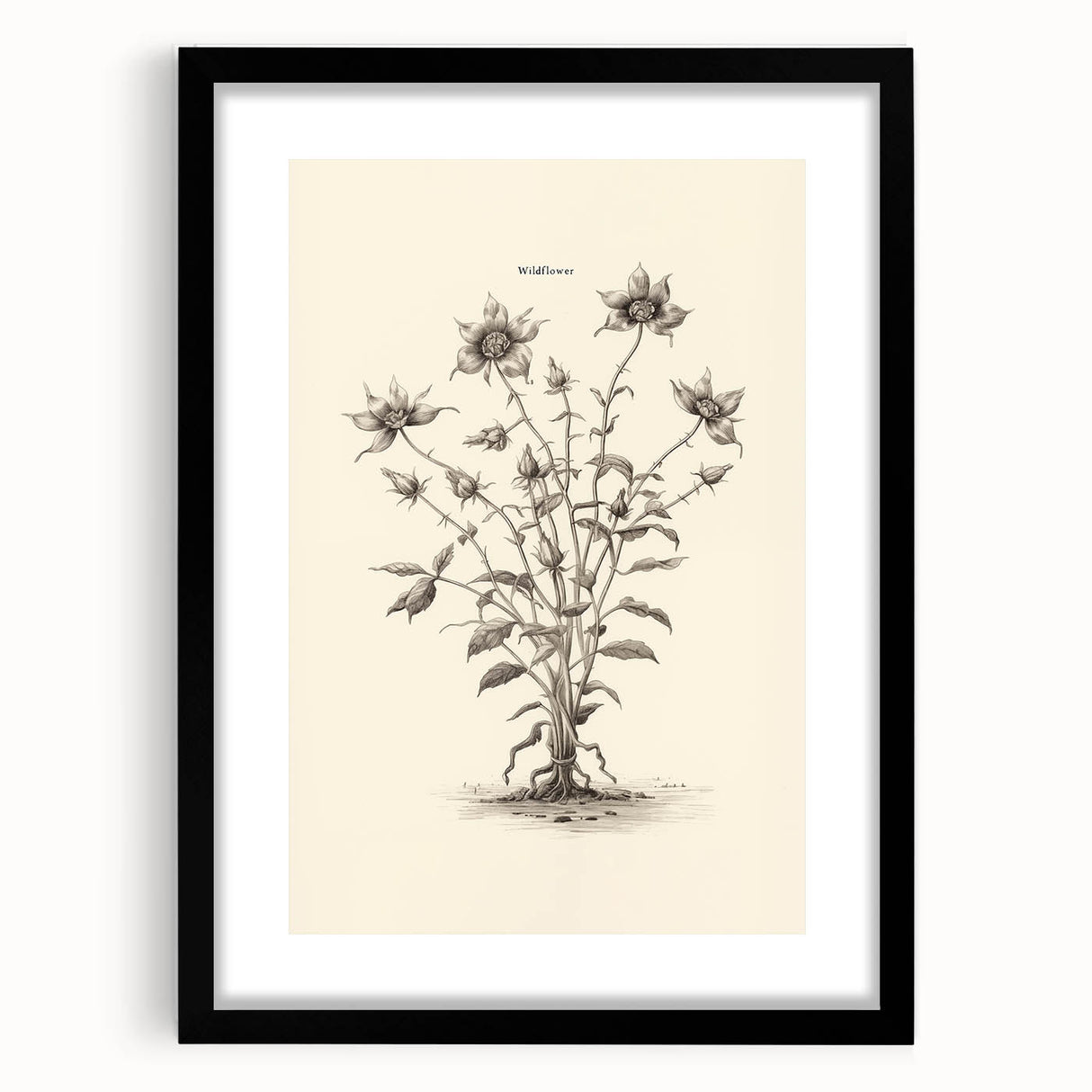 Abstract minimalist wall art piece displayed in a black frame, featuring a sleek design with a white mat. Perfect for modern home decor, enhancing any room's aesthetic.