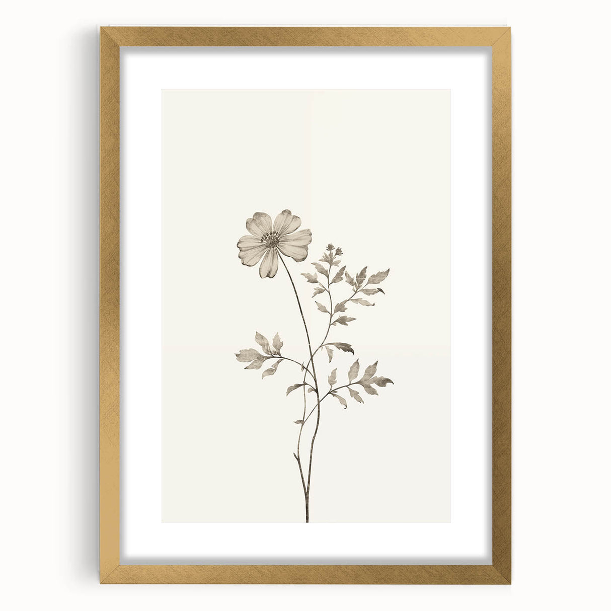 Elegant abstract minimalist wall art featuring a gold frame and mat, showcasing a modern design perfect for contemporary home decor. Ideal for living rooms or offices, this artwork enhances any space with its sophisticated aesthetic.