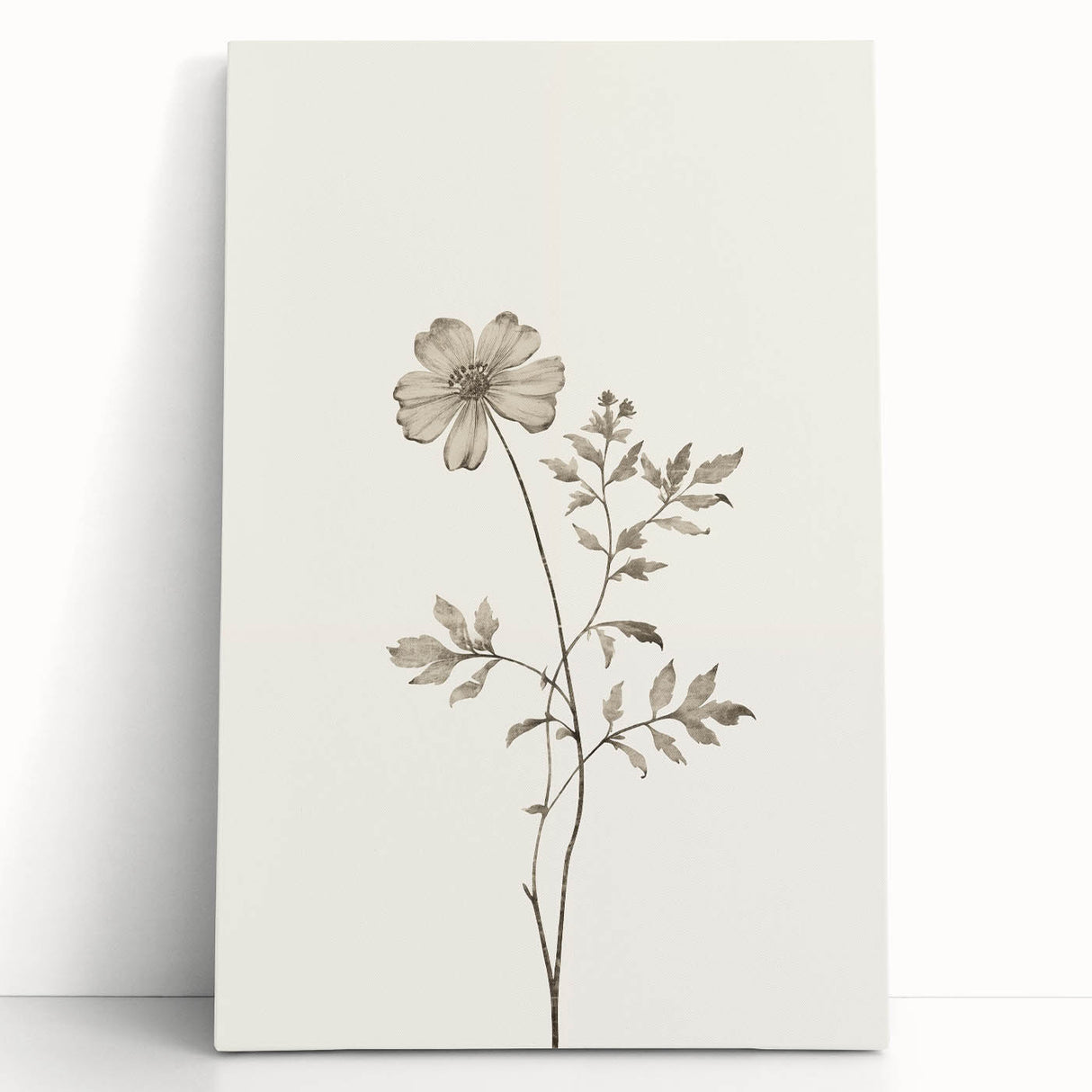 Abstract minimalist wall art collection featuring a stretched canvas design with soft pastel colors, leaning against a neutral wall, perfect for modern decor.