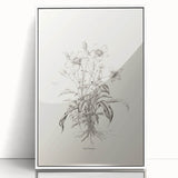 Framed abstract minimalist wall art design in a sleek white frame, showcasing geometric shapes and soft color palette, ideal for modern home decor.