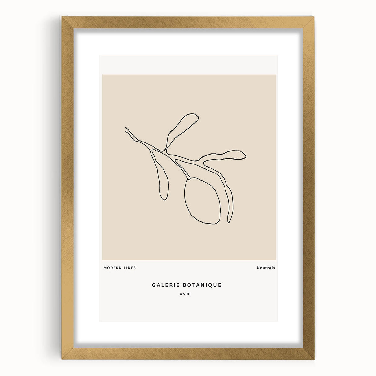 Abstract minimalist wall art in a gold-frame with mat, showcasing elegant geometric patterns and soft color tones, perfect for modern home decor.