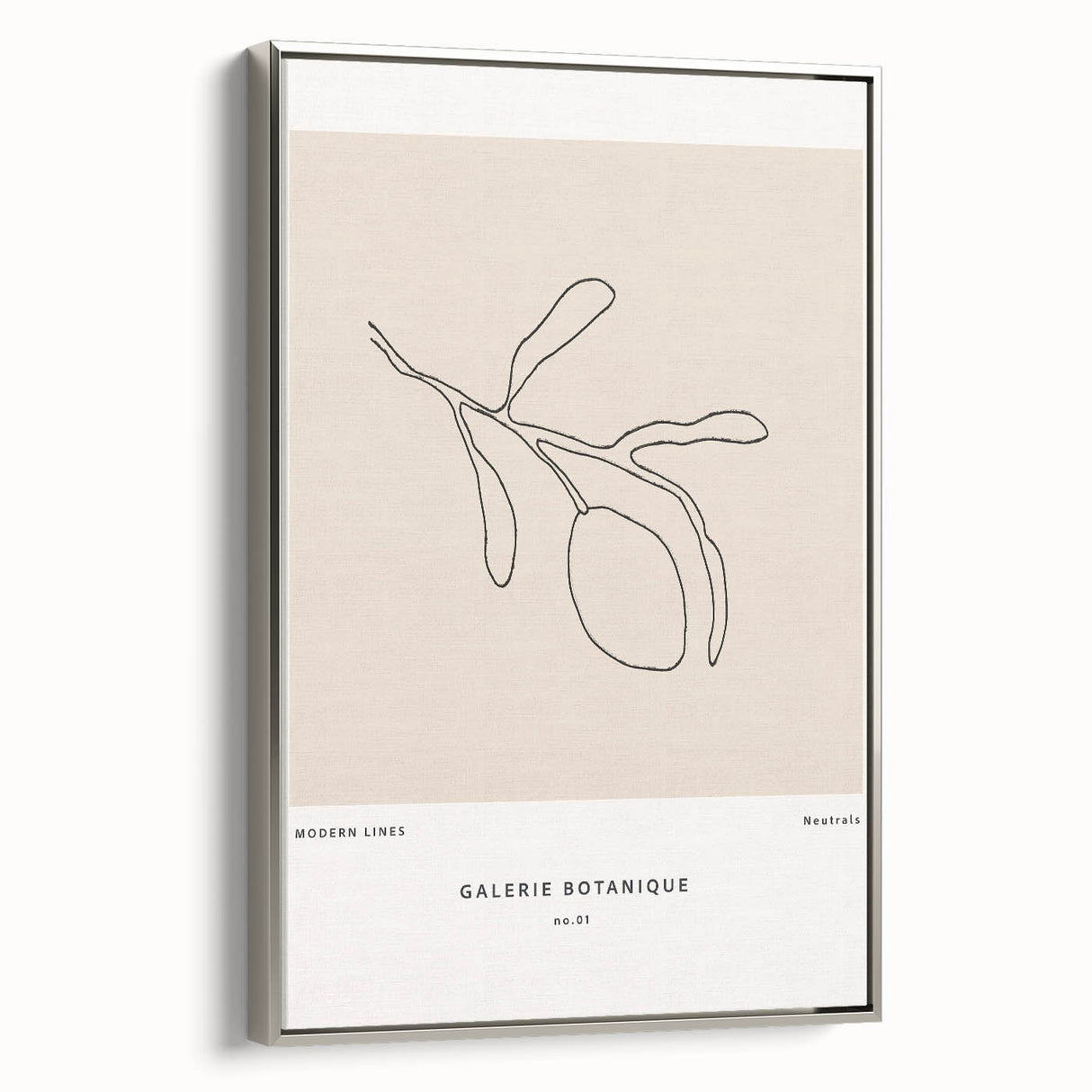 Framed canvas wall art featuring an abstract minimalist design in silver tones, showcasing a sleek side view, perfect for modern home decor.