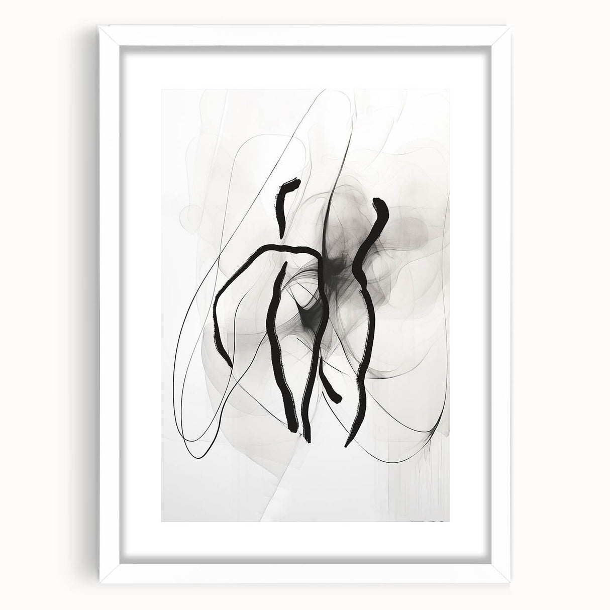Abstract minimalist wall art design featuring a white frame with a mat, showcasing modern aesthetics perfect for contemporary home decor. Ideal for stylish interiors.