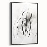 Framed abstract minimalist wall art showcasing a black design, viewed from the side, perfect for modern home decor and artistic accents in living spaces.