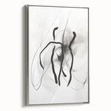 Framed canvas wall art showcasing an abstract minimalist design with silver accents, highlighting a side view of the artwork for a modern decor aesthetic.
