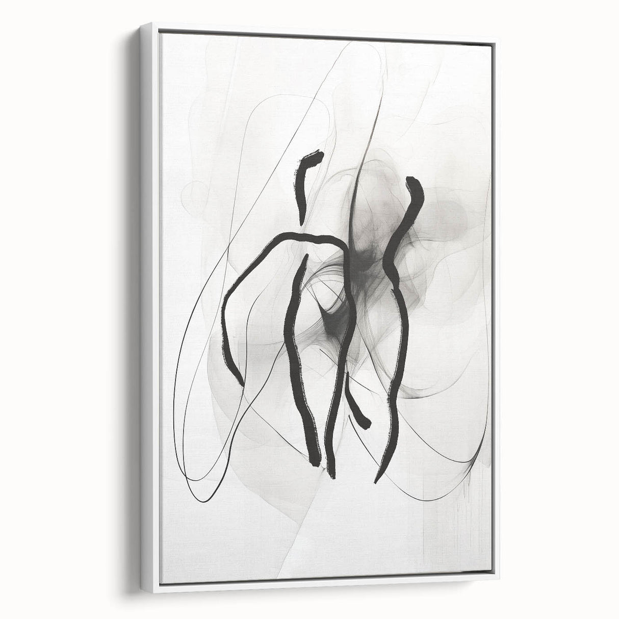 Framed wall art showcasing an abstract minimalist design in soft pastel colors, displayed in a contemporary white frame, perfect for modern interior decor.