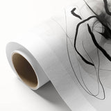 Abstract minimalist wall art design featuring soft blue and beige colors on rolled canvas, showcasing elegant geometric shapes, ideal for modern home decor.