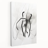 Stretched canvas featuring an abstract minimalist wall art design in muted tones, showcasing smooth lines and geometric shapes, perfect for modern decor.