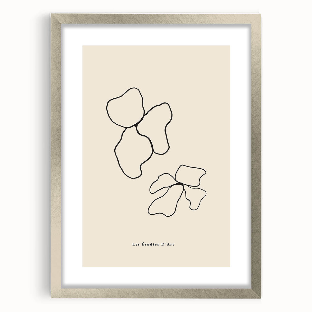 Framed abstract minimalist wall art collection featuring a silver mat and sleek frame, showcasing modern design elements for contemporary decor.