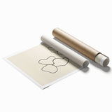 Abstract minimalist wall art print showcasing soft pastel colors and fluid shapes, elegantly rolled for easy framing and display.