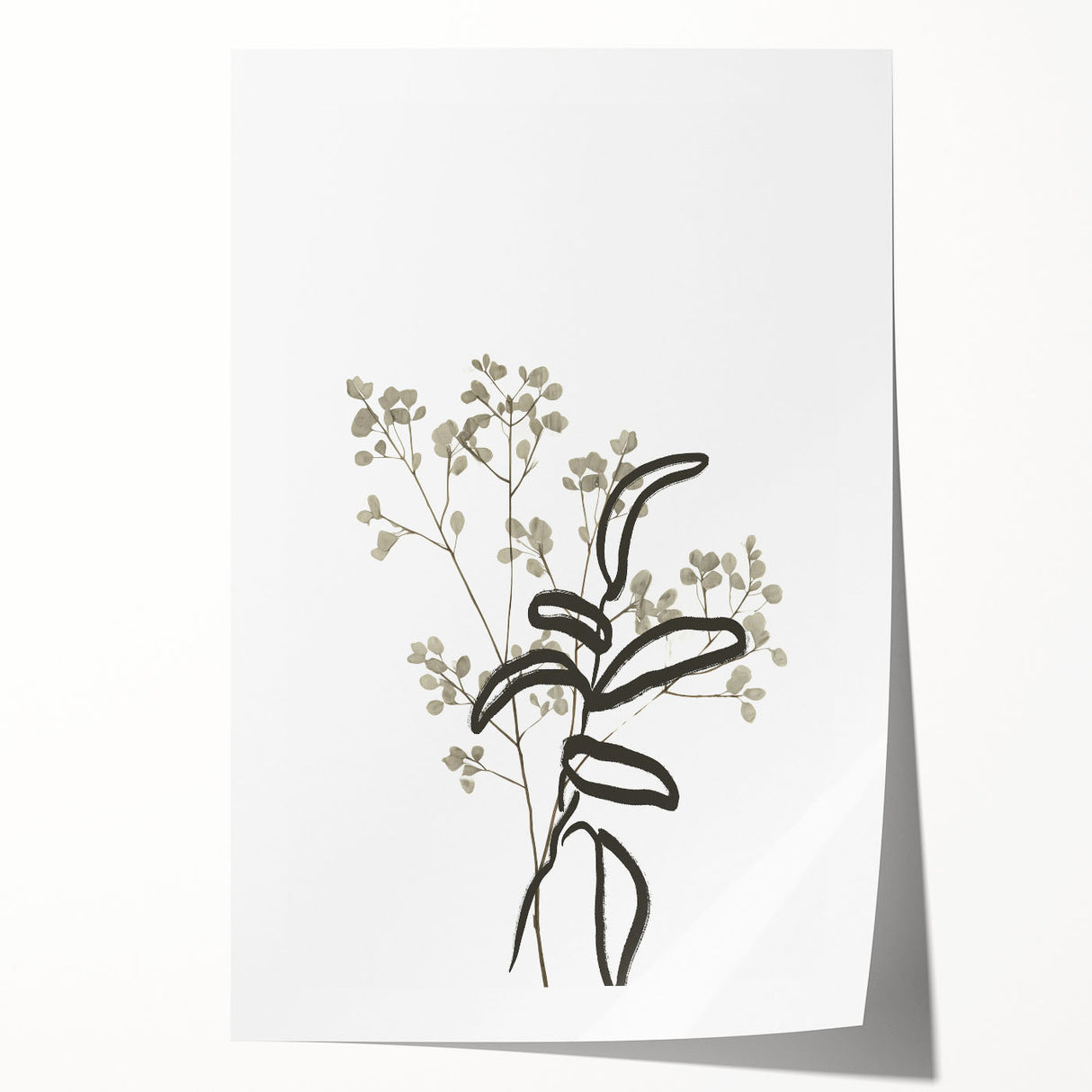Abstract minimalist wall art print showcasing geometric shapes in soft pastel colors, elegantly rolled and ready for display. Perfect for modern home decor.