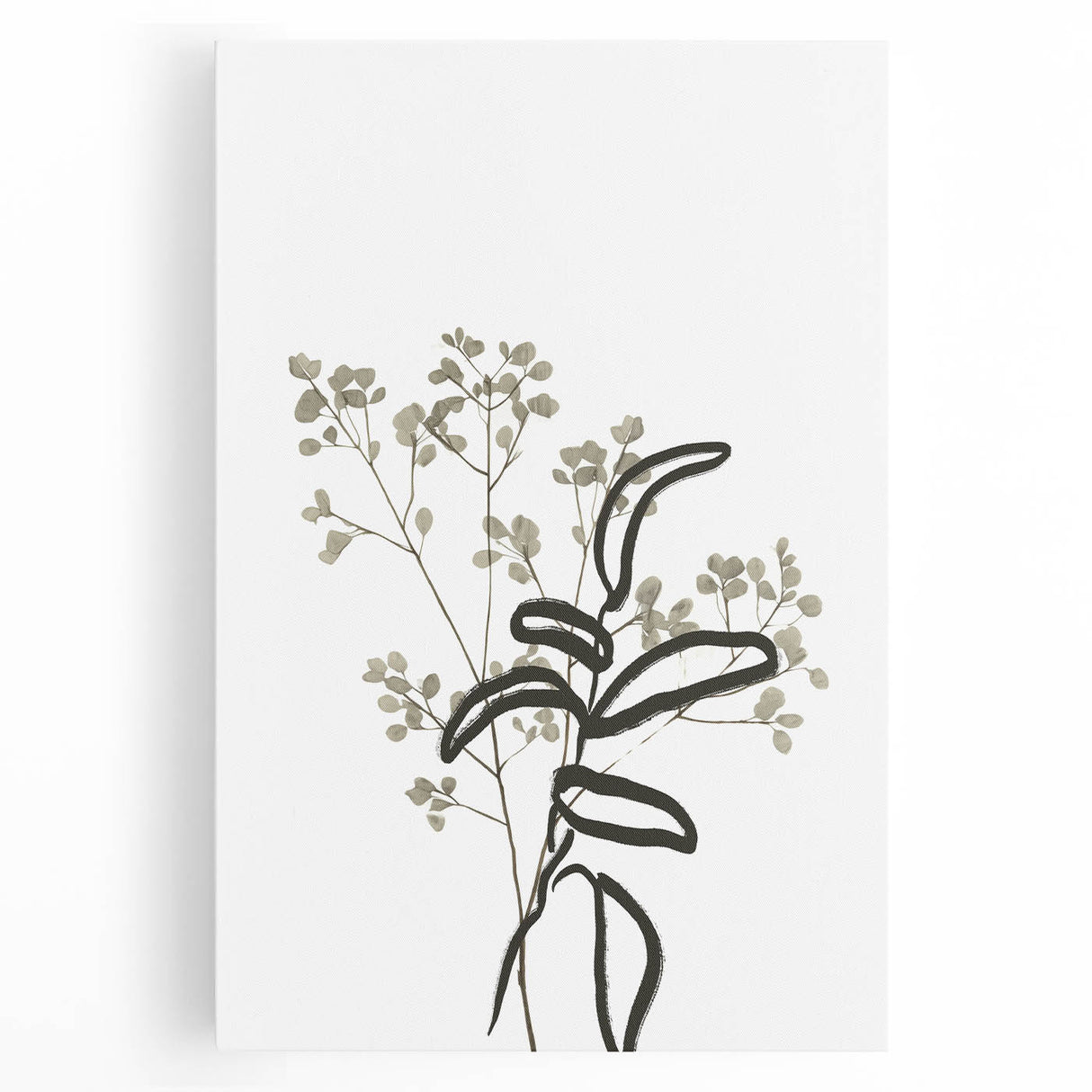 Abstract minimalist wall art collection displayed on stretched canvas, featuring soft pastel colors and geometric shapes, perfect for modern home decor.