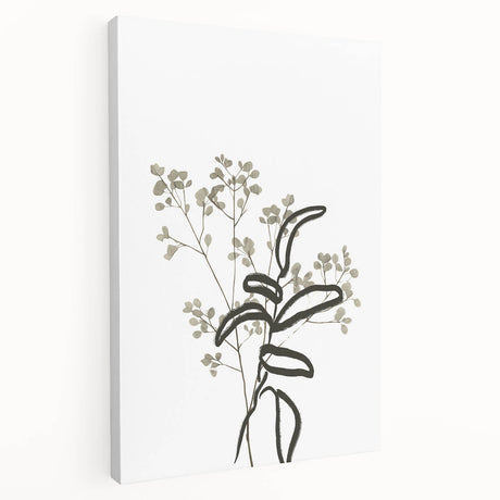 Abstract minimalist wall art collection showcasing a stretched canvas design with soft neutral tones and geometric shapes, viewed from the side, perfect for modern home decor.