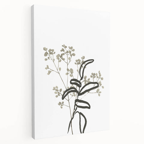 Abstract minimalist wall art collection showcasing a stretched canvas design with soft neutral tones and geometric shapes, viewed from the side, perfect for modern home decor.