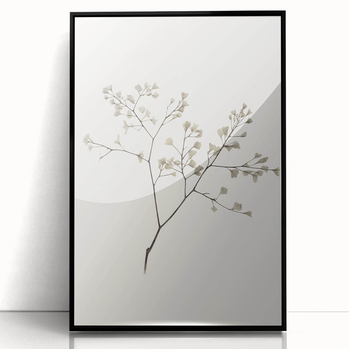 Framed acrylic wall art featuring an abstract minimalist design in black, showcasing sleek lines and geometric shapes, ideal for modern decor enhancement.