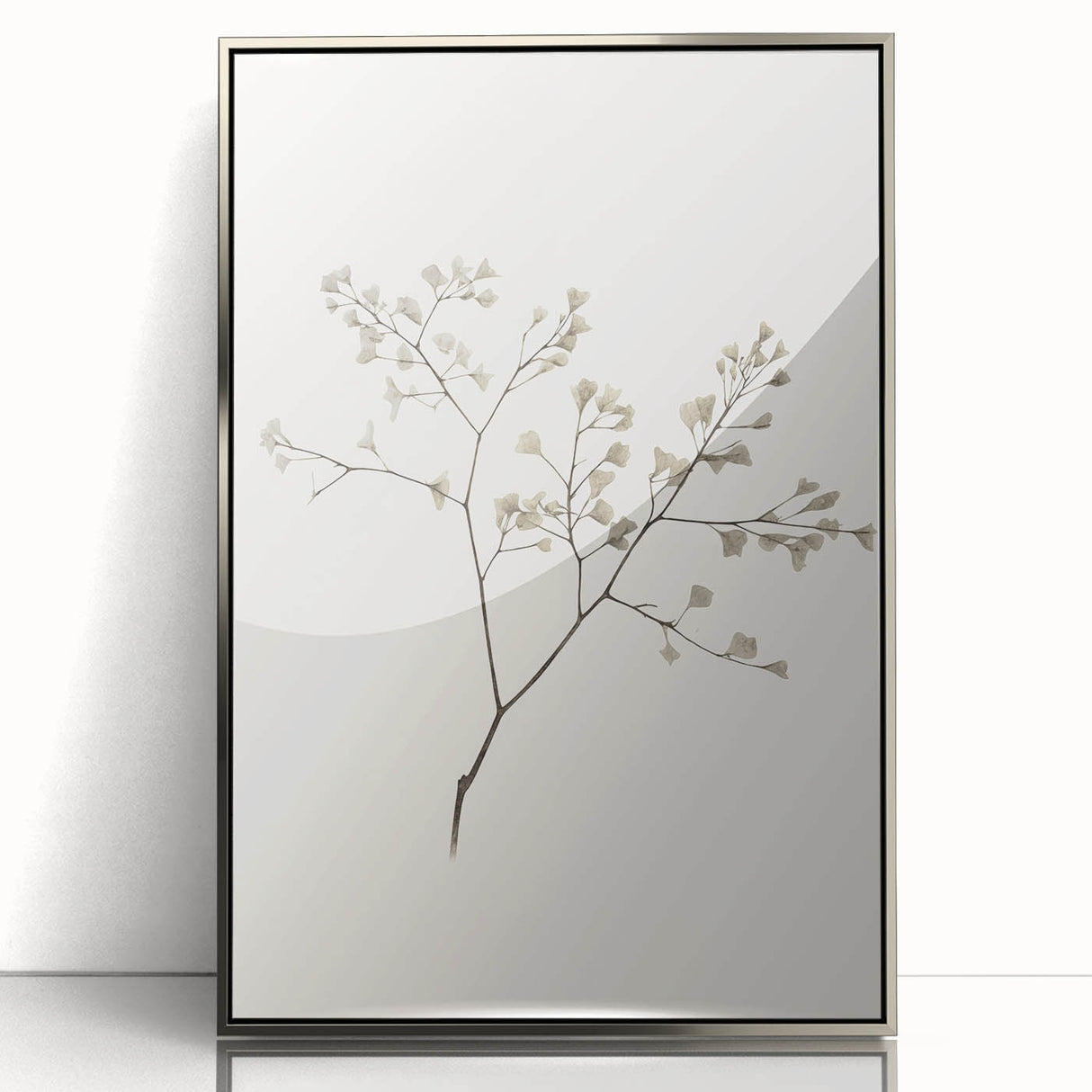 Framed abstract minimalist wall art design showcasing a silver acrylic front, perfect for modern decor. Ideal for enhancing contemporary living spaces.