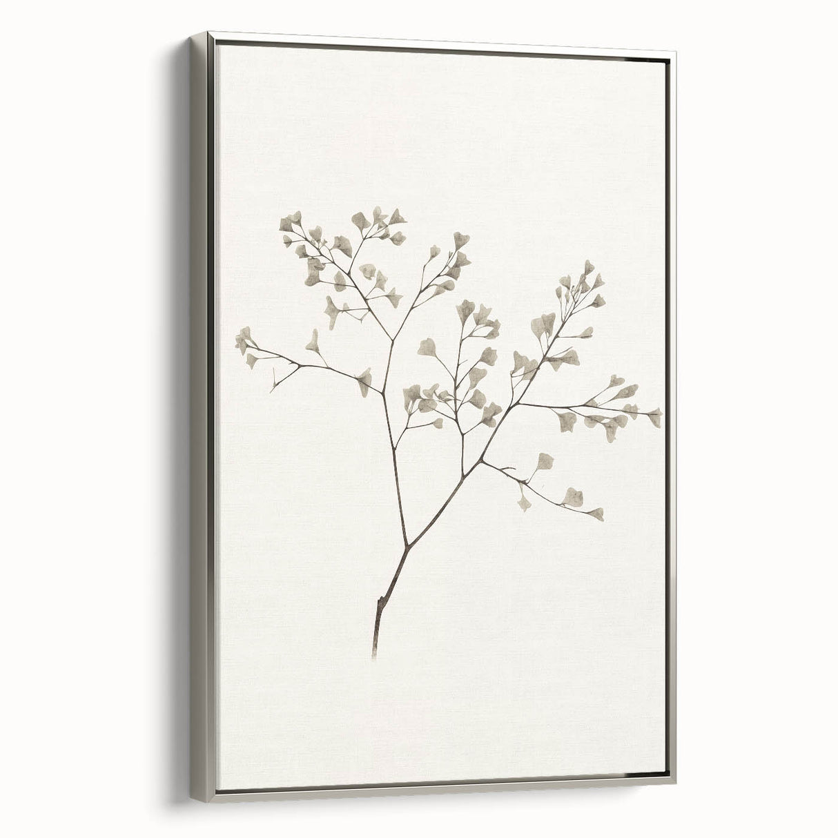 Framed silver-side view of a minimalist abstract wall art piece, showcasing soft hues and geometric shapes, perfect for modern home decor.