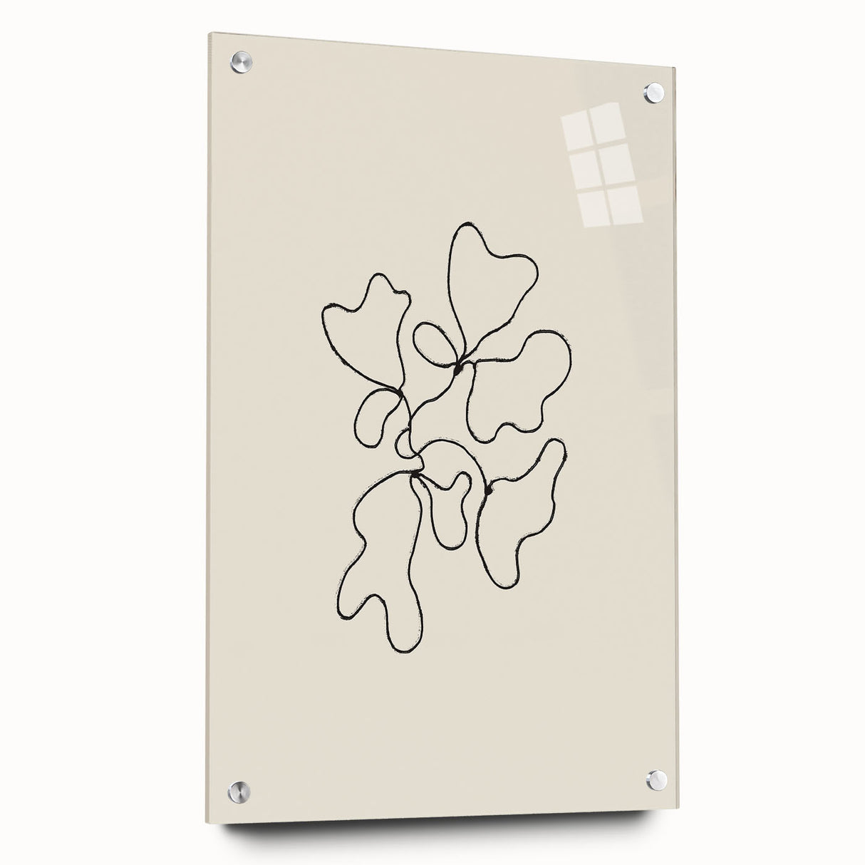 Abstract minimalist wall art collection displayed in a side view, showcasing acrylic glass with pins, featuring a serene blend of soft colors and geometric shapes. Ideal for modern interior decor.