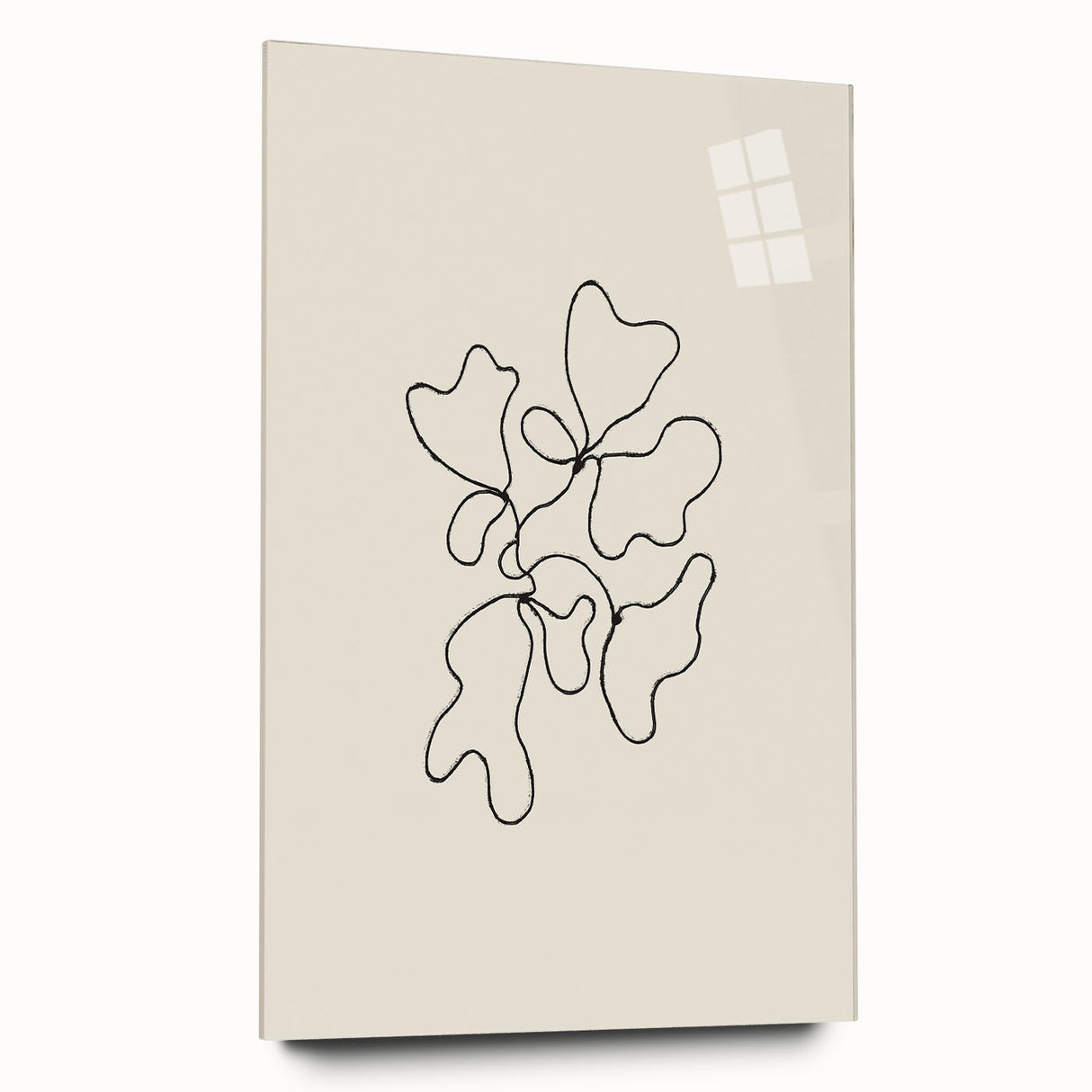 Abstract minimalist wall art collection displayed in an elegant side view, featuring sleek acrylic and glass materials, showcasing a modern design perfect for contemporary interiors.