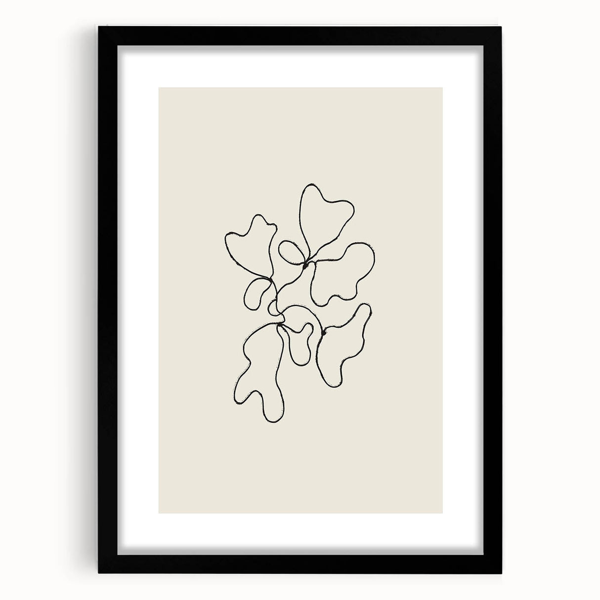 Abstract minimalist wall art featuring a sleek black frame and white mat, showcasing a modern design ideal for contemporary decor. Perfect for enhancing living spaces.