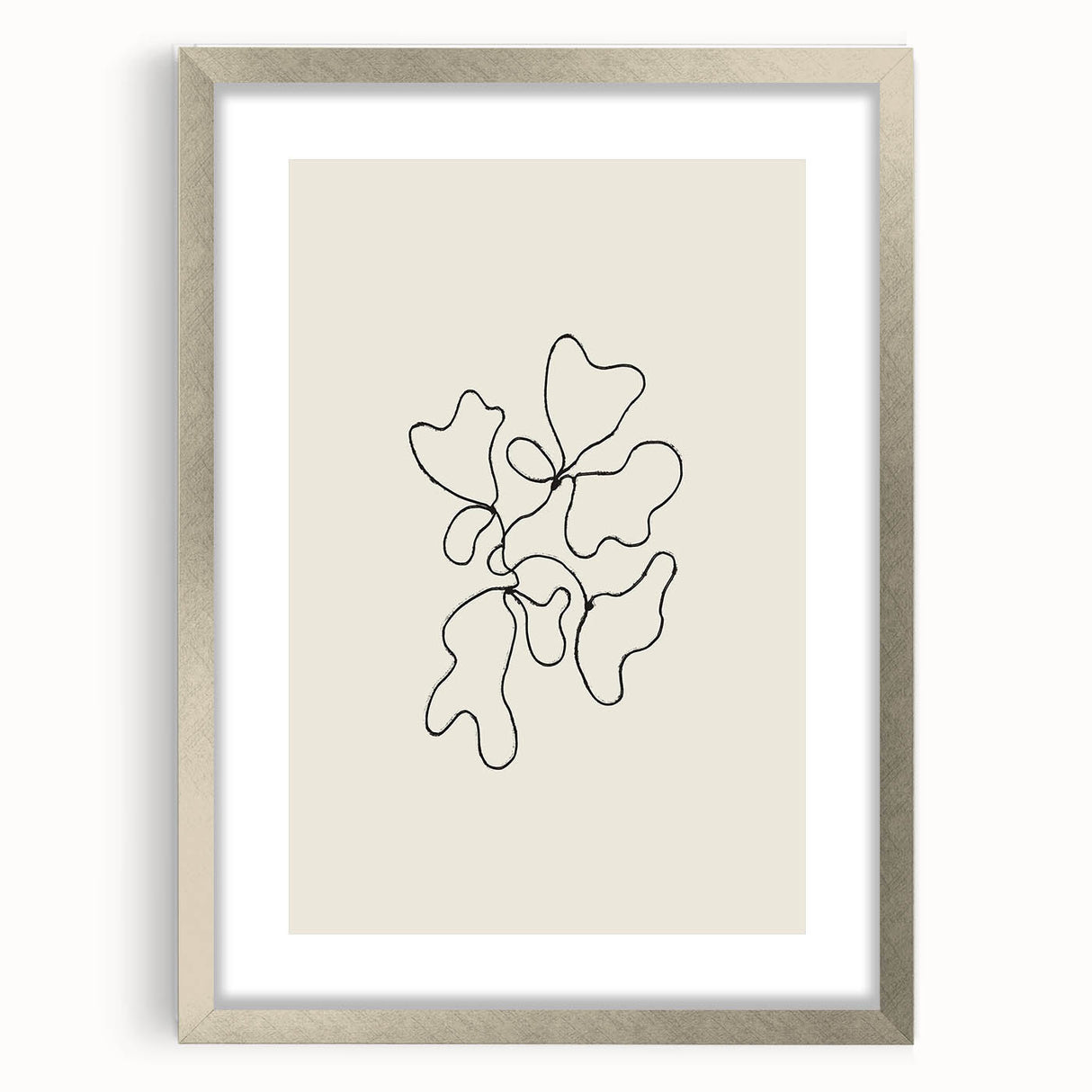 Abstract minimalist wall art featuring a silver frame and mat, showcasing a contemporary design ideal for modern decor. Perfect for adding elegance to any room.