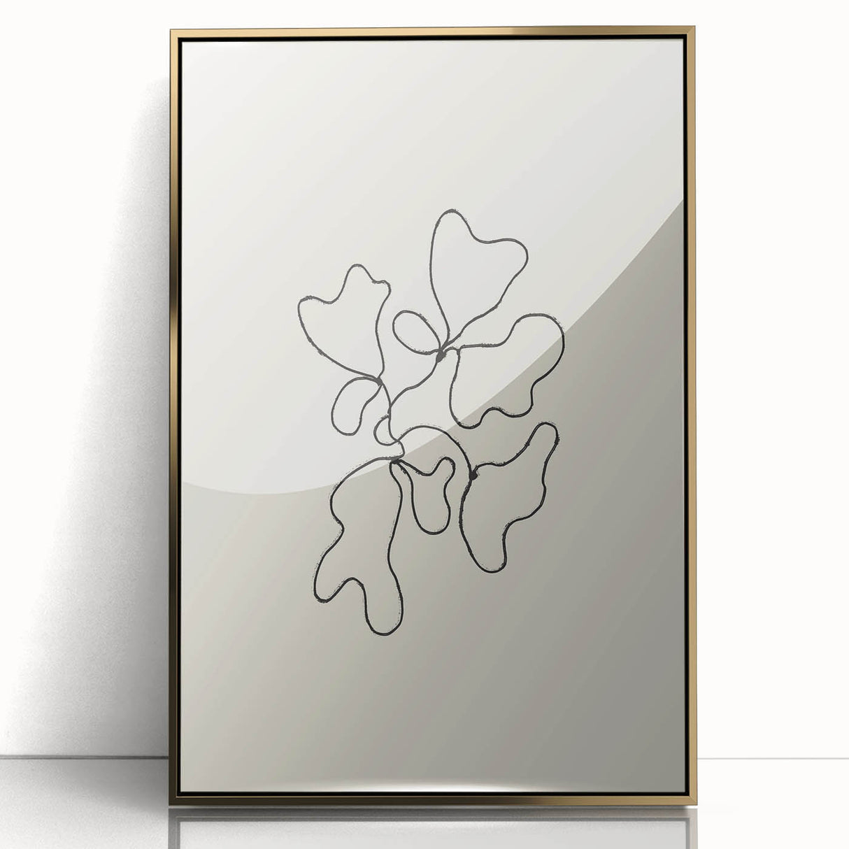 Framed abstract minimalist wall art featuring a gold-acrylic design, presented in a sleek frame to enhance modern decor, ideal for home or office settings.