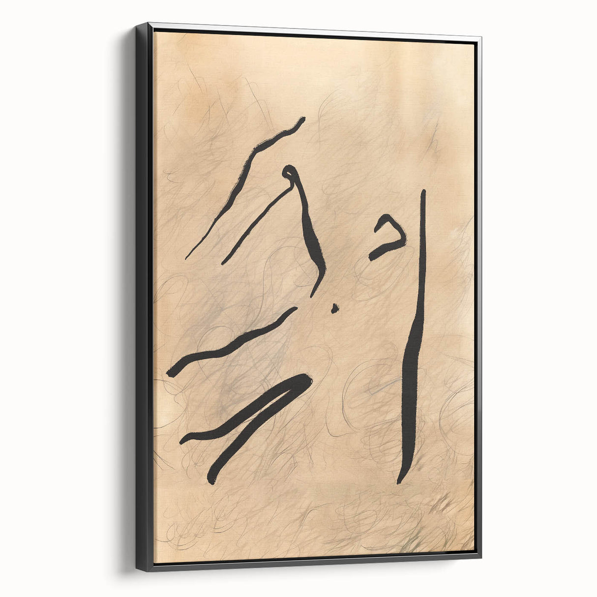Framed canvas abstract minimalist wall art design featuring a sleek black side view, ideal for modern decor and enhancing interior aesthetics.